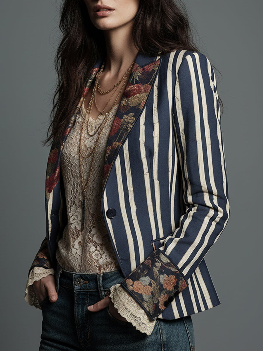 Avenorix Floral Print Blazer with Structured Shoulder for Women - Elena Harper