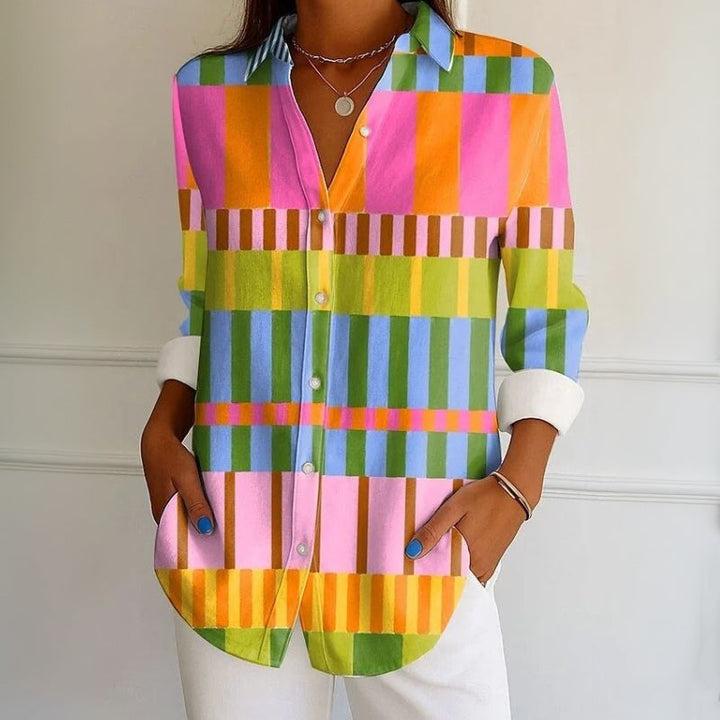 【Long Sleeves】Colorful Geometric Print Blouse - Elena Harper