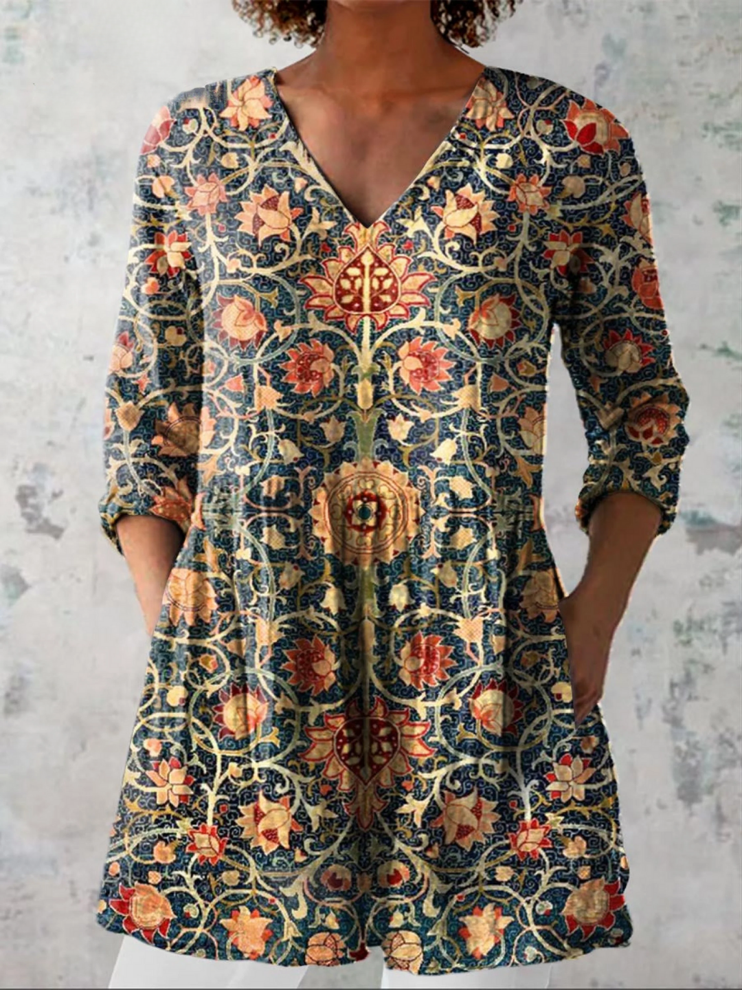 Elara V-Neck Longline Shirt - Elena Harper