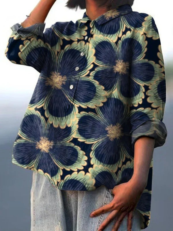 Avielle Women's Vintage Floral Art Print Casual Shirt, view 2 - Elena Harper