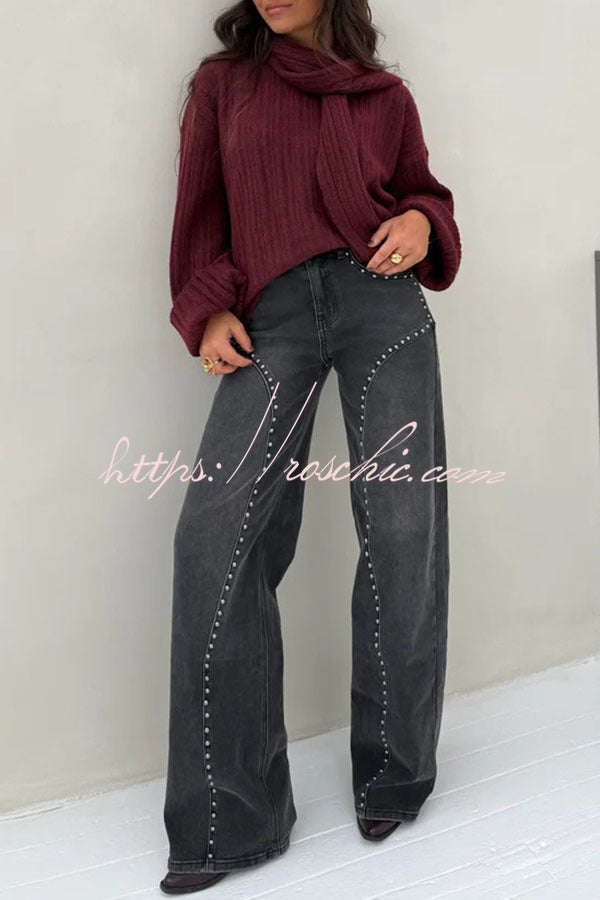 Trendy and Unique Denim Beaded High Rise Pocket Straight Leg Jeans