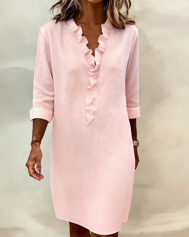 Ruffled Dress with V-Neck - Elena Harper