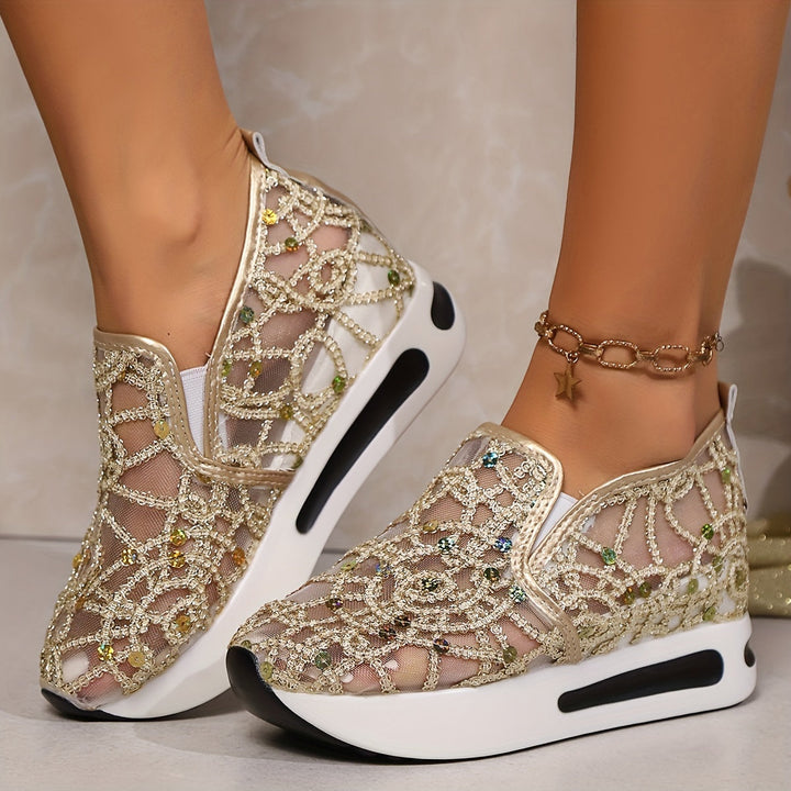 Heleen High-Top Sneakers with Sequins, view 2 - Elena Harper