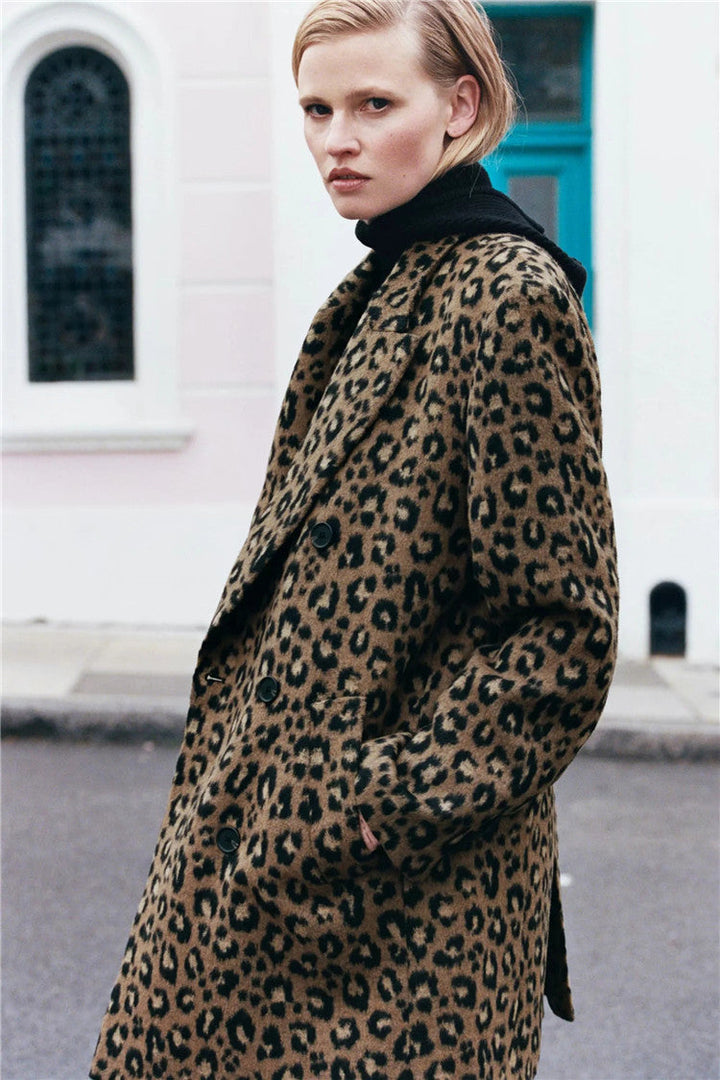 Straight Cut Leopard Print Women's Coat - Frida