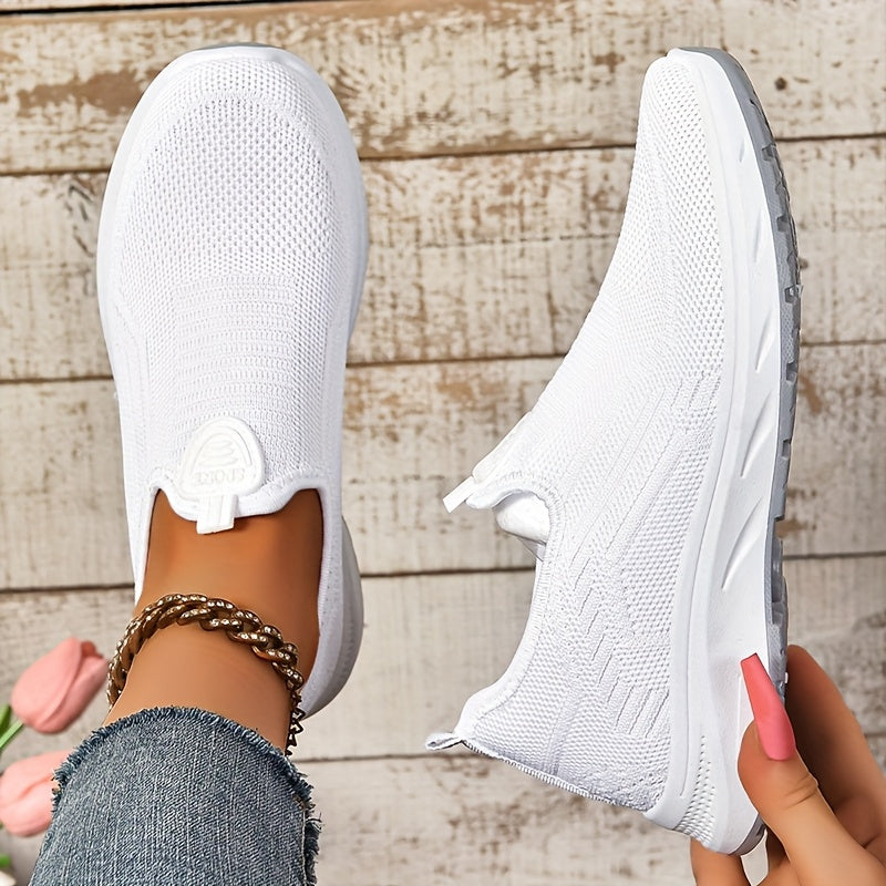 Ladies Slip-On Sneakers with Knitted Upper and Low Sole