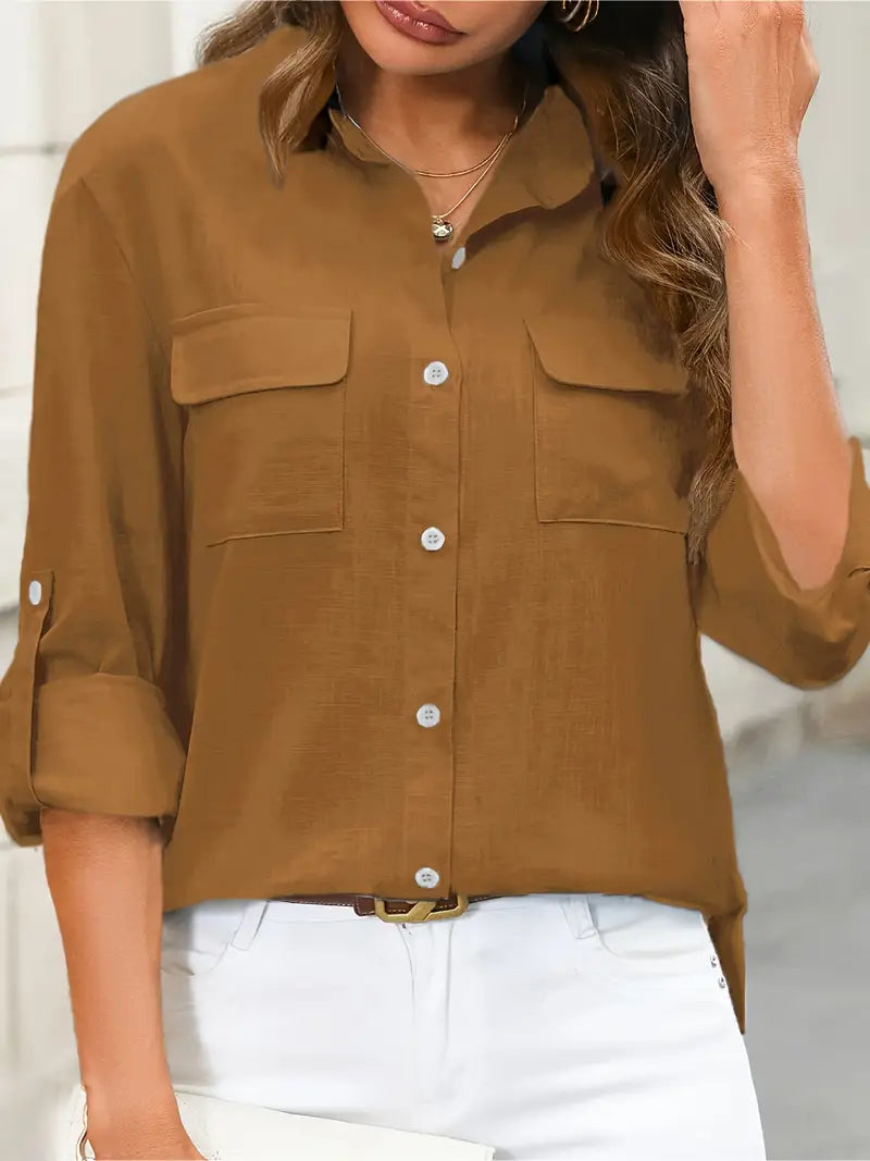 Athena - Cotton Shirt With Front Pockets