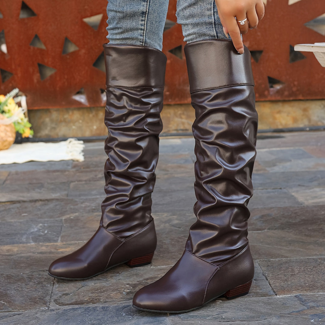 Evelyn | Women's Slouch Knee-High Boots with Low Block Heel