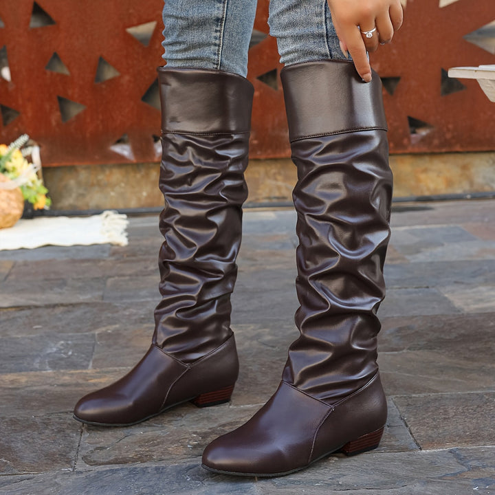 Evelyn | Women's Slouch Knee-High Boots with Low Block Heel