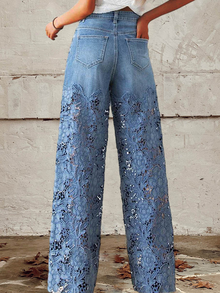 Celeste Lace & Patchwork Mid-Rise Jeans, view 3 - Elena Harper