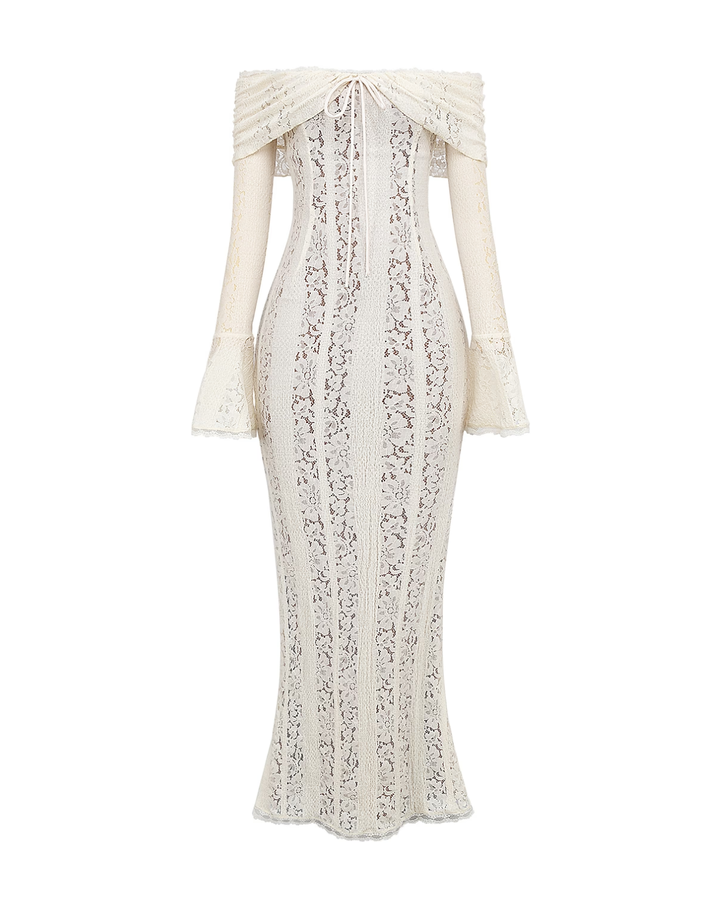 Women's Elegant Off-Shoulder Floral Lace Maxi Dress