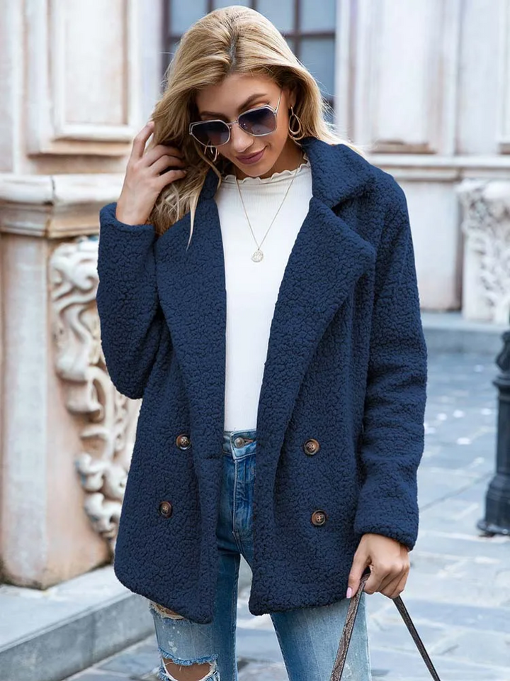 Women's Textured Teddy Blazer Jacket with Notch Lapel
