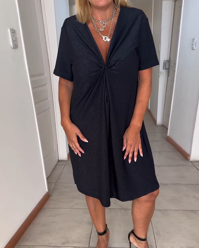 Michelle V-Neck Ruched Casual Dress - Elena Harper