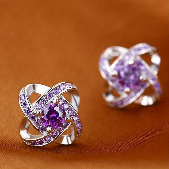 Purple Four-Leaf Clover Earrings