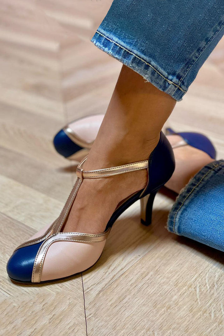 Alessia Colorful and comfortable round toe T-strap pumps - Elena Harper