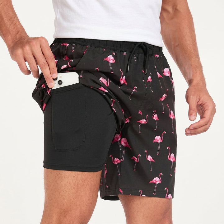 Men's Pink Flamingo Print Swim Shorts