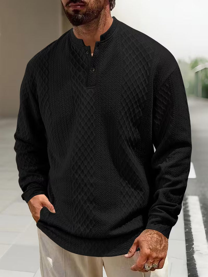 Mathew – Geometric Knitted Long Sleeve Henley Sweater