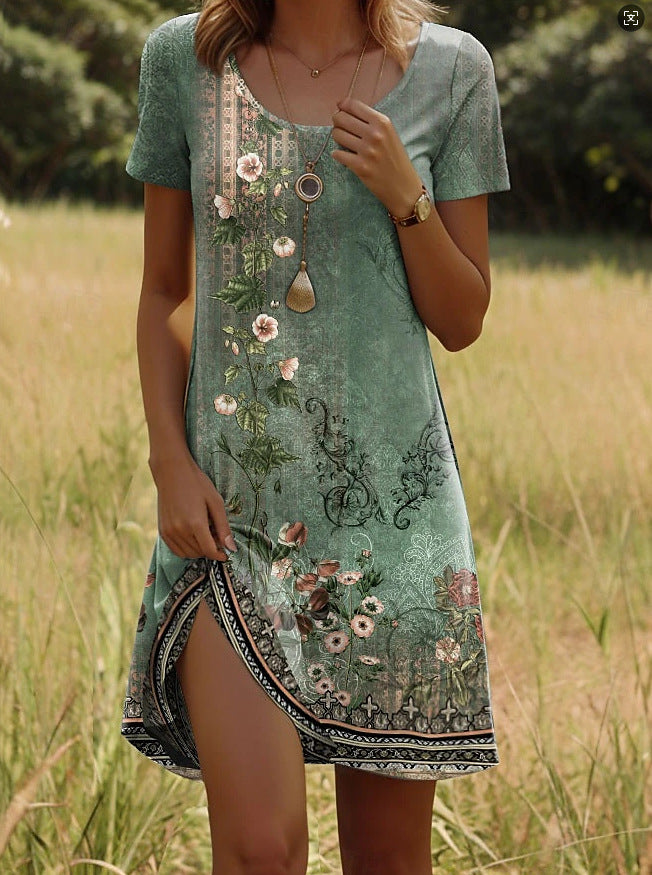 Short Dress with Ethnic Print, Light Cut, Short Sleeves, view 8 - Elena Harper