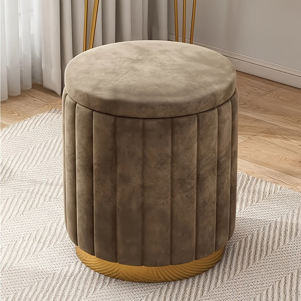 Home Decor: Stylish Round Storage Ottoman with Mirror Finish