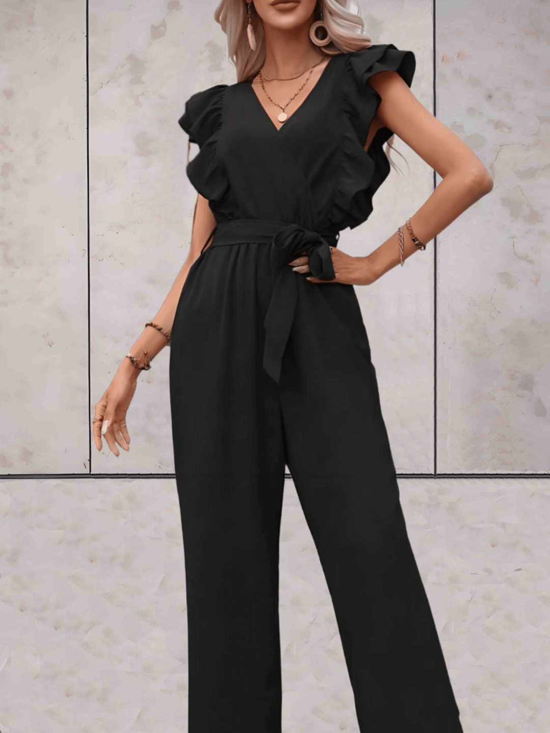 Women's Ruffle Sleeve V-Neck Jumpsuit