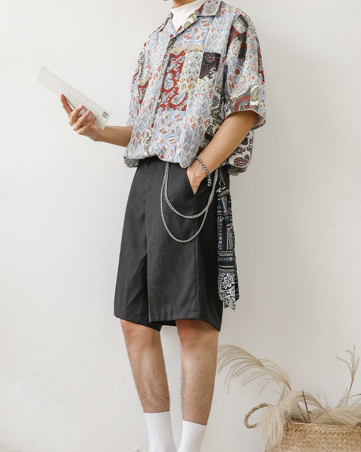 Men's Summer Retro Style Floral Print Shirt, Square Collar and Short Sleeves Cotton Blend, view 3 - Elena Harper