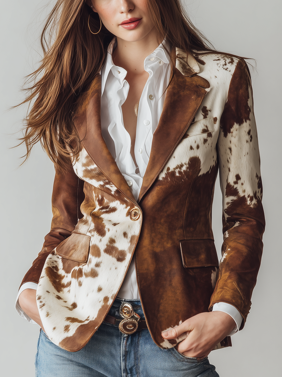 Delaney Vintage Cow Print Eco-Friendly Blazer - Elena Harper