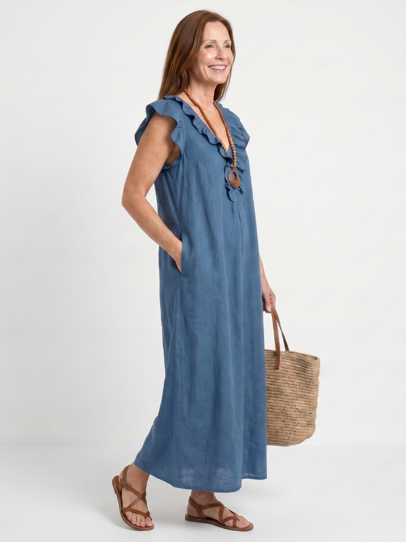 Adelaide Ruffle Trim Sleeveless Neck Midi Dress - Elena Harper