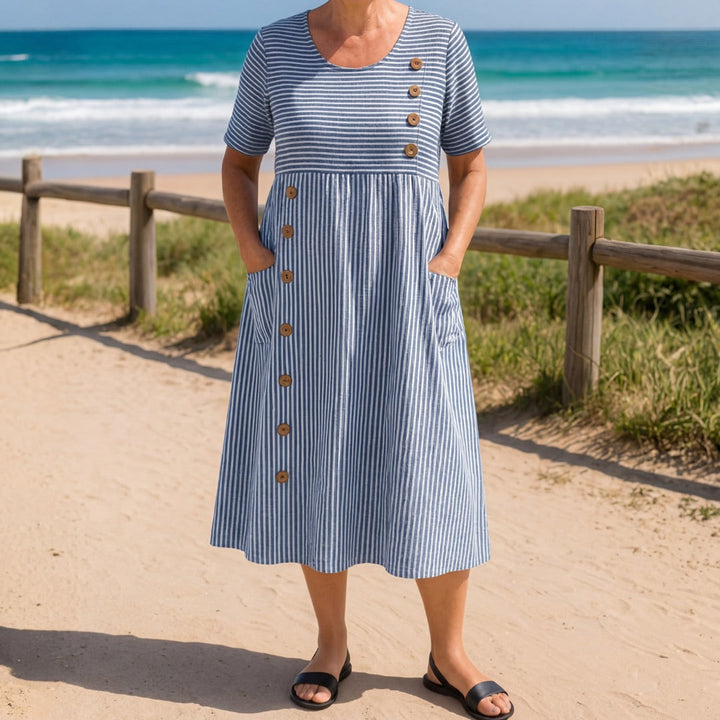 Summer Striped Dress Flowing and Elegant Cut - Elena Harper