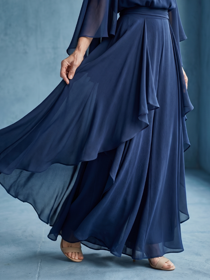 Desta Layered Sleeve Drape Waist Midi Dress - Elena Harper