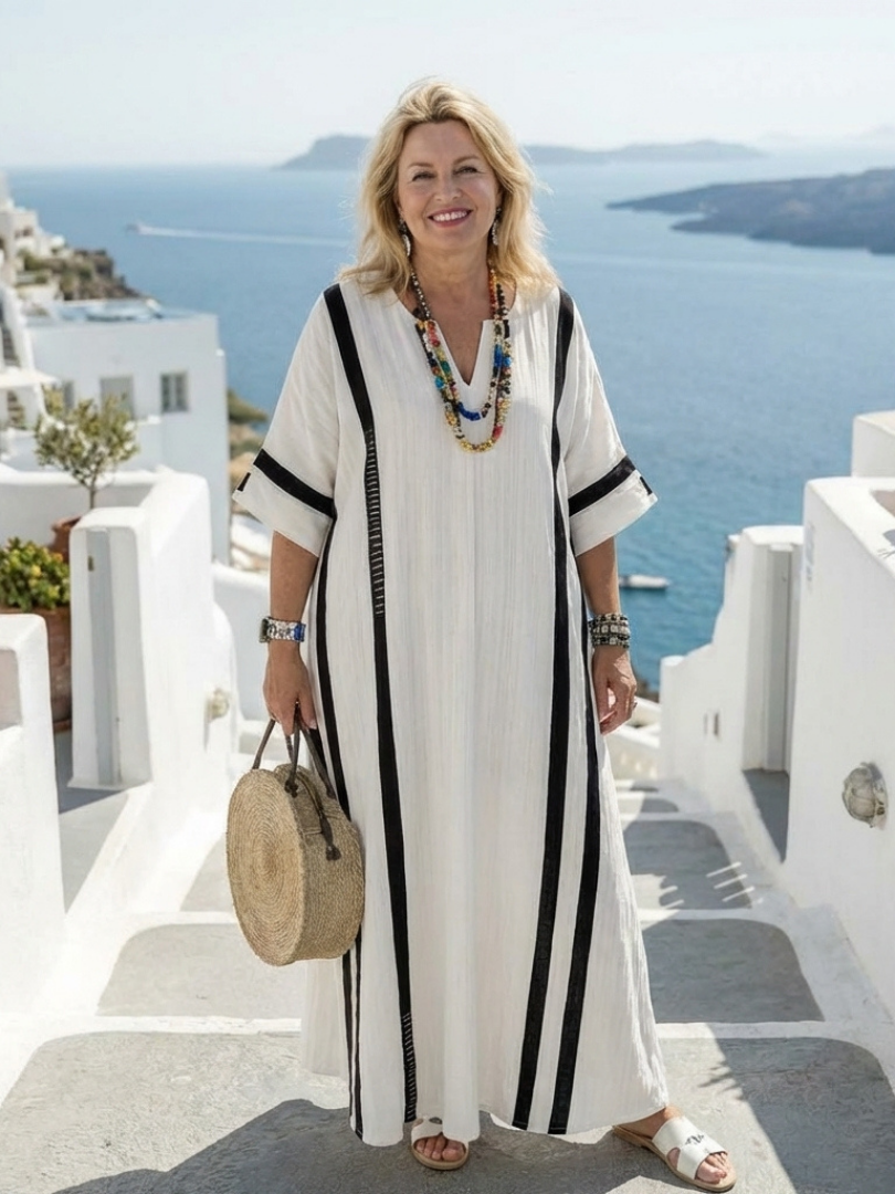 Elvienne Short Sleeve Color Block Striped Maxi Dress - Elena Harper
