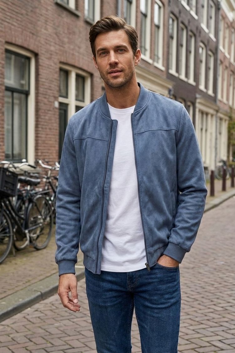 Men's Jacket with Zipper and Stand-Up Collar
