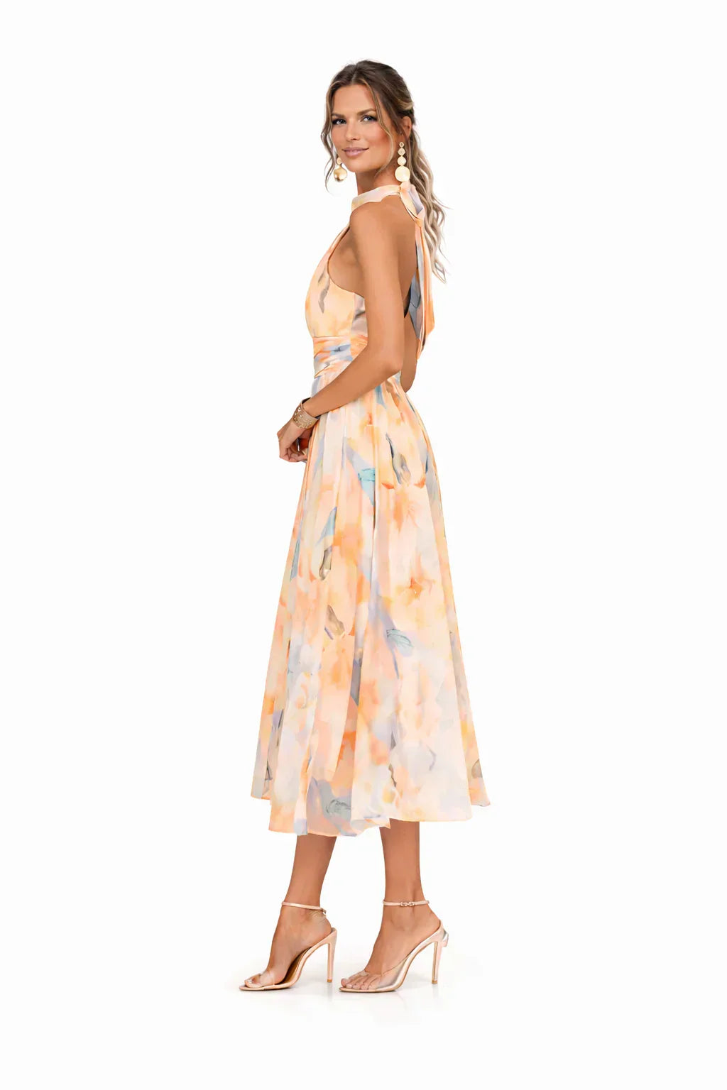 Esther | Halter Neck Dress with Watercolor Print