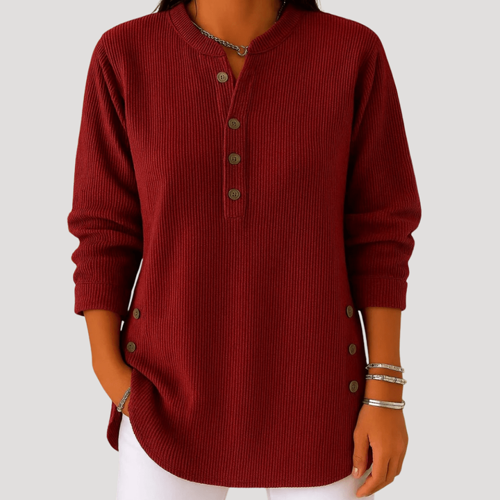 Women's Ribbed Long Sleeve Blouse with Buttons