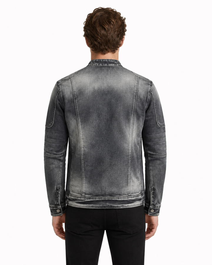 Fitted Denim Jacket with Worn Effect for Men