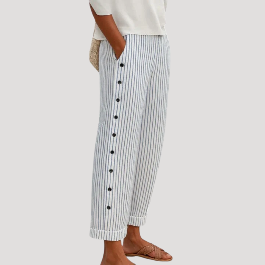 Women's Striped Button Casual Pants