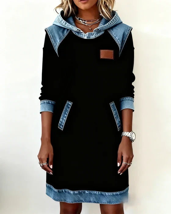 Lunariae Casual Contrast Hoodie Dress - Elena Harper