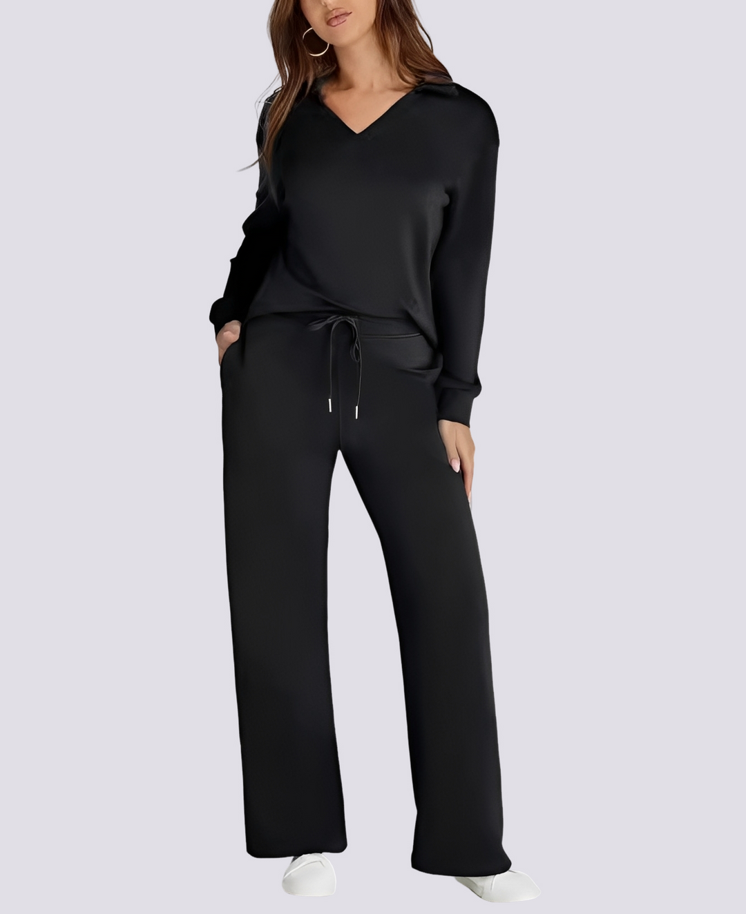 Bella Casual V-Neck Elastic Set, view 8 - Elena Harper