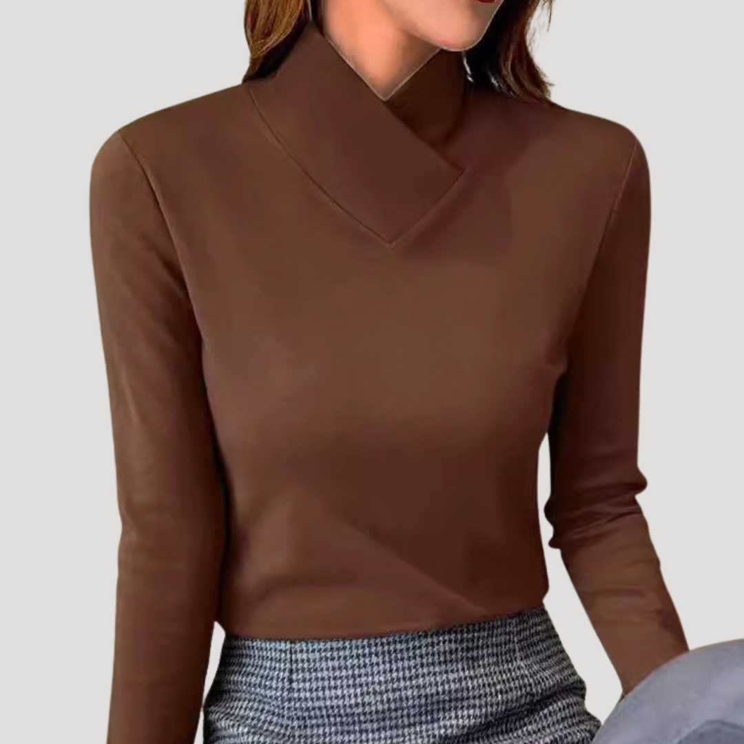 Women's Work Top with High Collar and Long Sleeves