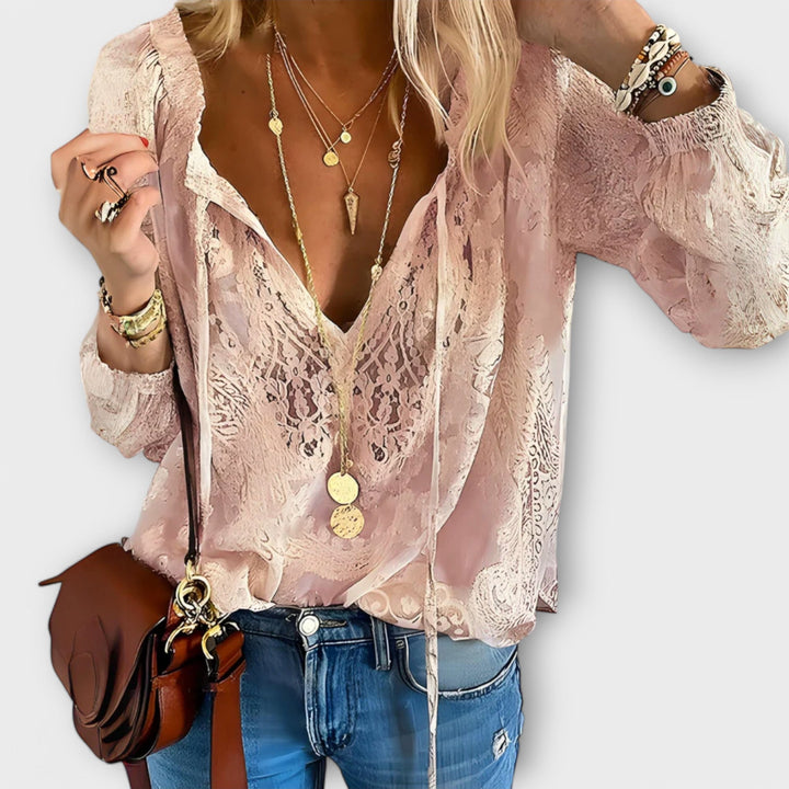 Victoria Women's Boho V Neck Long Sleeve Casual Top - Elena Harper