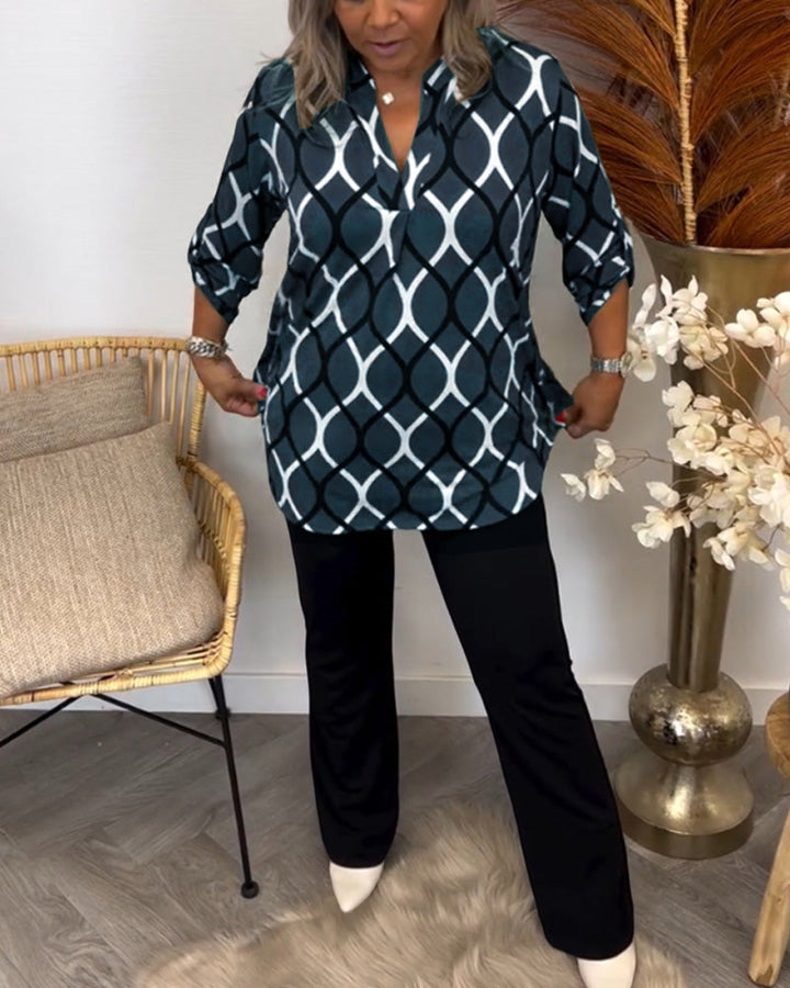 Amelia™ - Casual Patterned Blouse with Long Sleeves