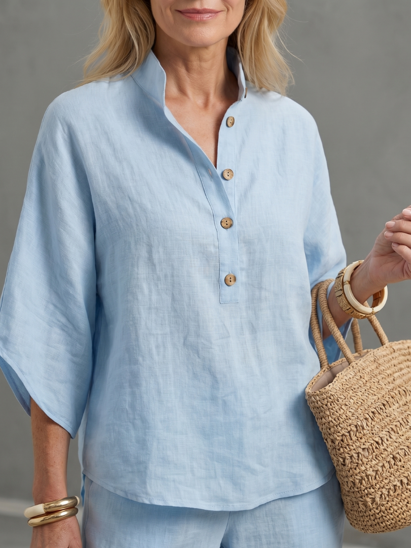 Women's Relaxed Button Front Tunic and Trouser Set
