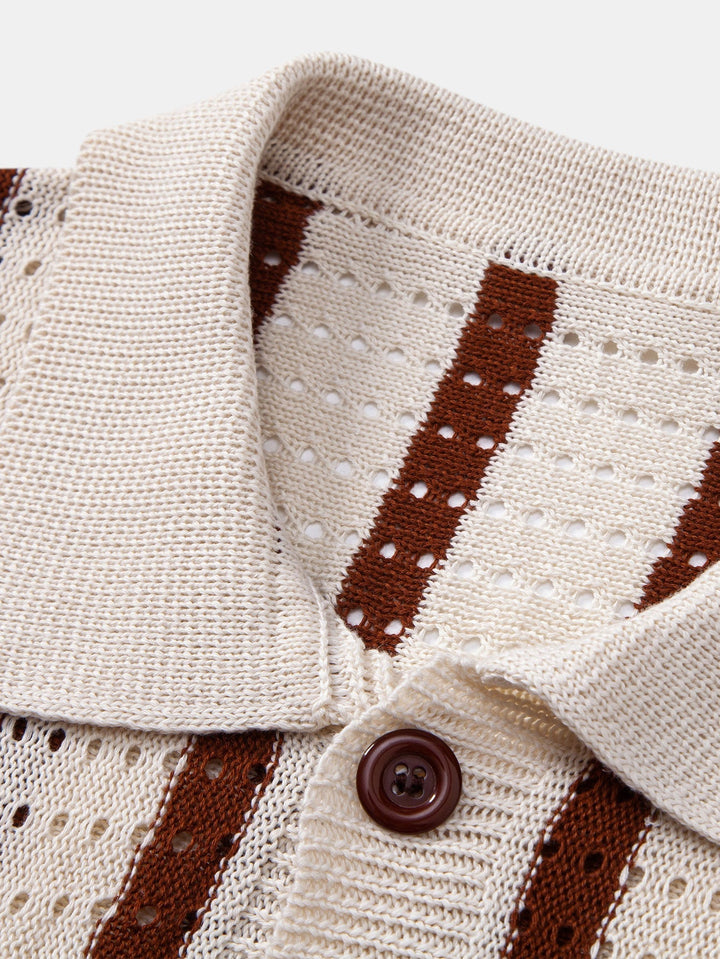 STRIPED SHIRT WITH KNITTED EYELETS & STRAIGHT LEG LINEN PANTS