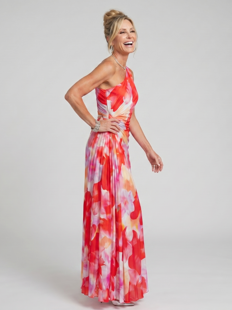 Taya One Shoulder Pleated Bodice Midi Dress - Elena Harper
