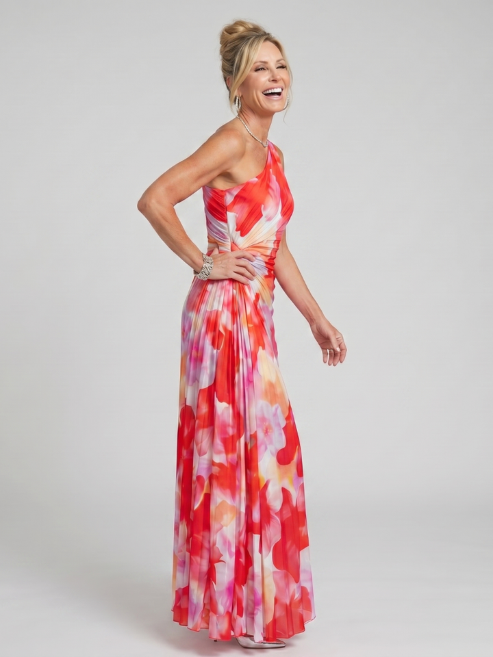 Taya One Shoulder Pleated Bodice Midi Dress - Elena Harper