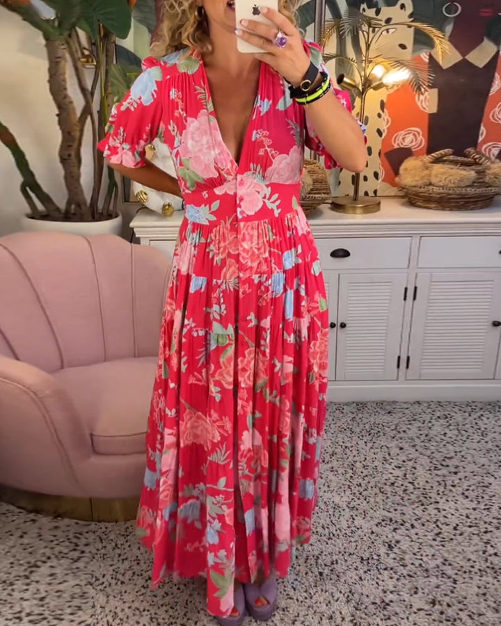 Catrisa ~ V-Neck Floral Pocket Dress - Elena Harper
