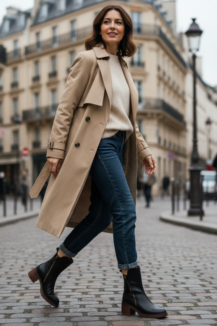 Marcel Black Leather Ankle Boots with Comfortable Heel - Elena Harper