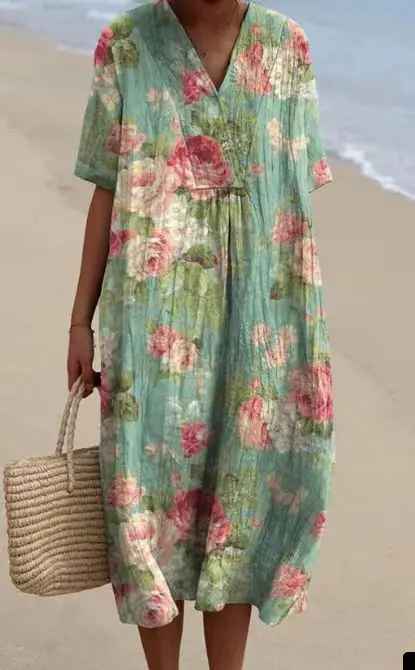 Margaret Vibrant Floral Garden Print Flowy Dress, view 7 - Elena Harper