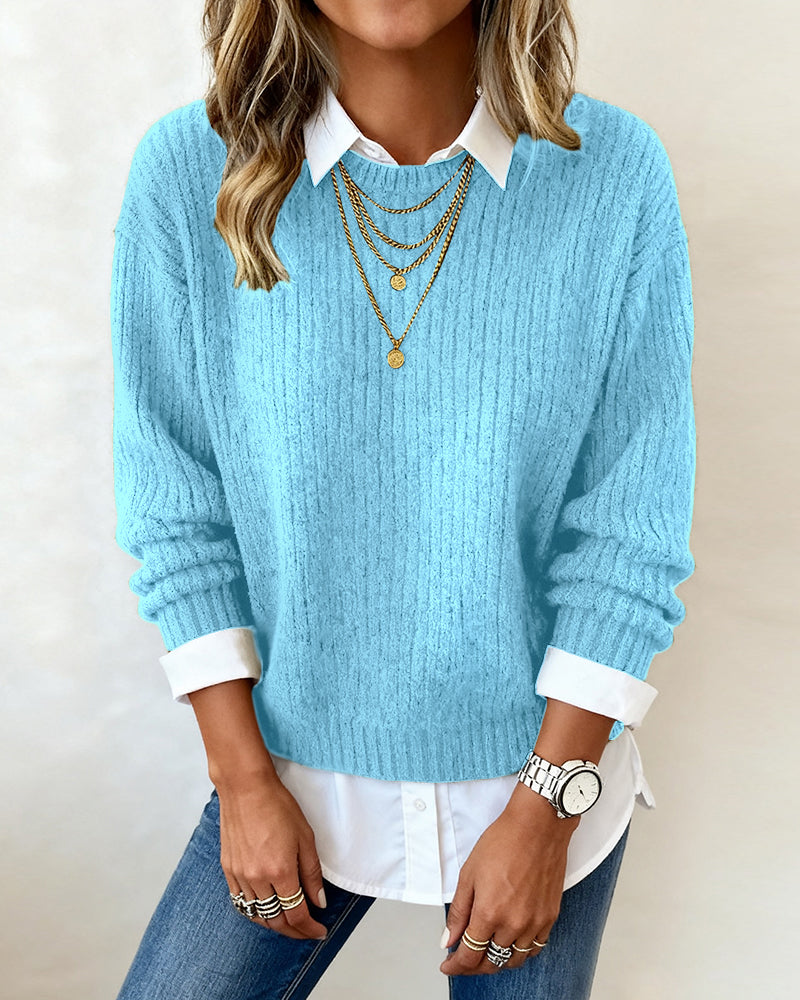Women's Sweater with Shirt Effect in Soft Knit