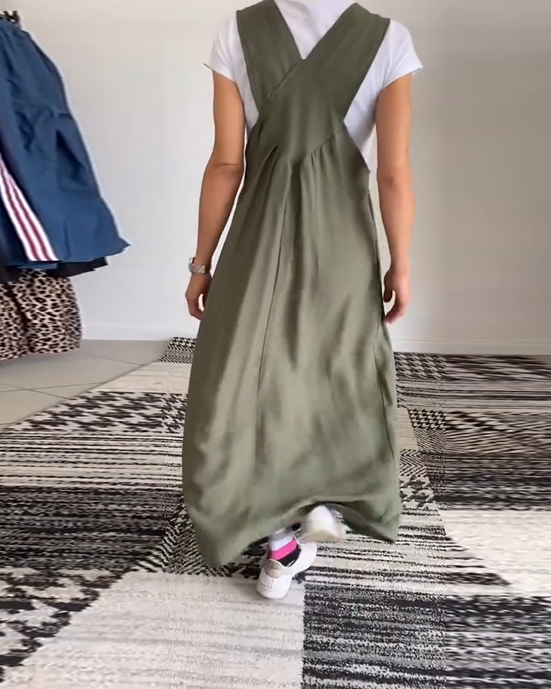 Elegant Maxi Overall Dress for Women Chic Casual Fluid Sleeveless Style, view 6 - Elena Harper