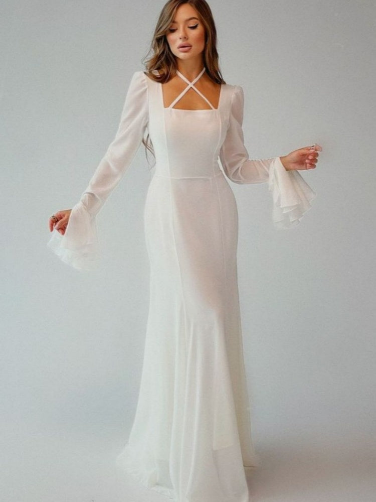High-Waist Bell Sleeve Maxi Dress