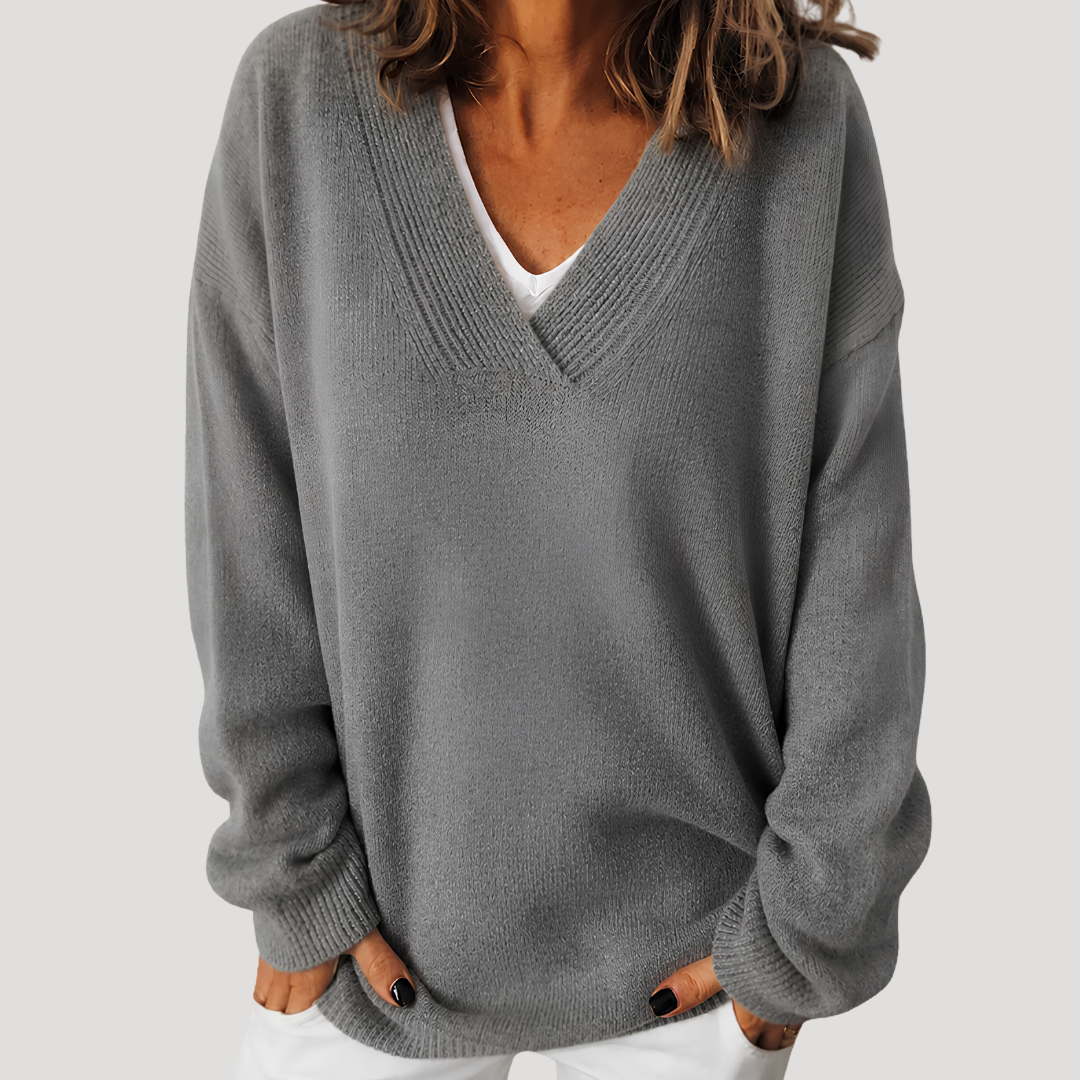 Women's Deep V-Neck Pullover with Long Sleeves